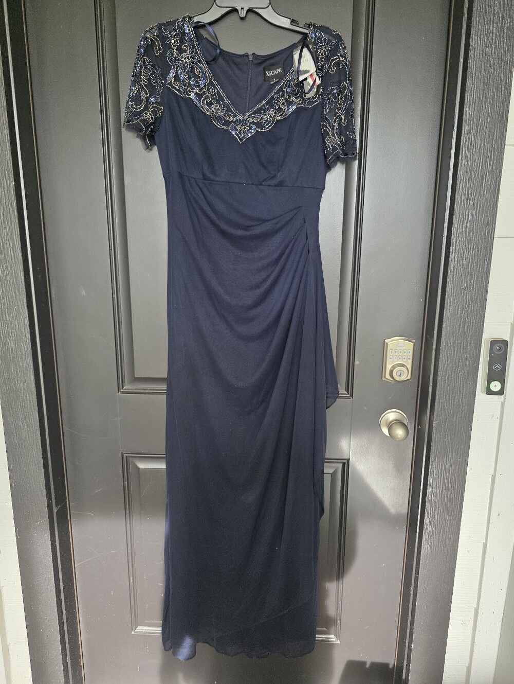 Xscape Navy Beaded Evening Gown Dress Women’s Size 8 Formal Mother of Bride NWT - Picture 2 of 11